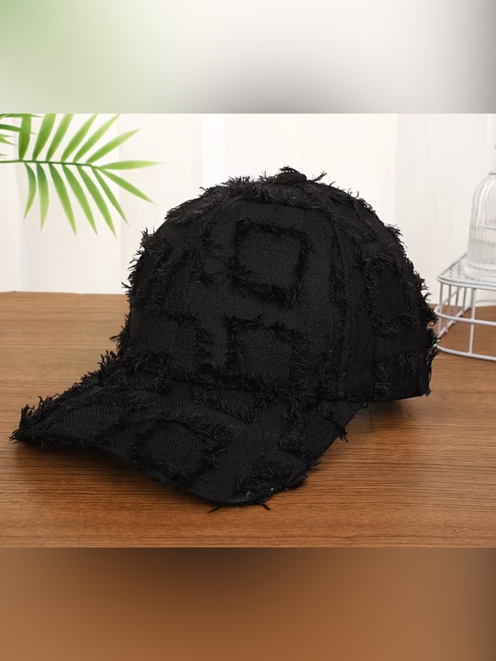 Frayed Patchwork Baseball Cap - Brown